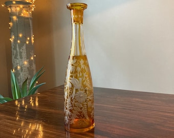 Mid Century Etched Amber Decanter