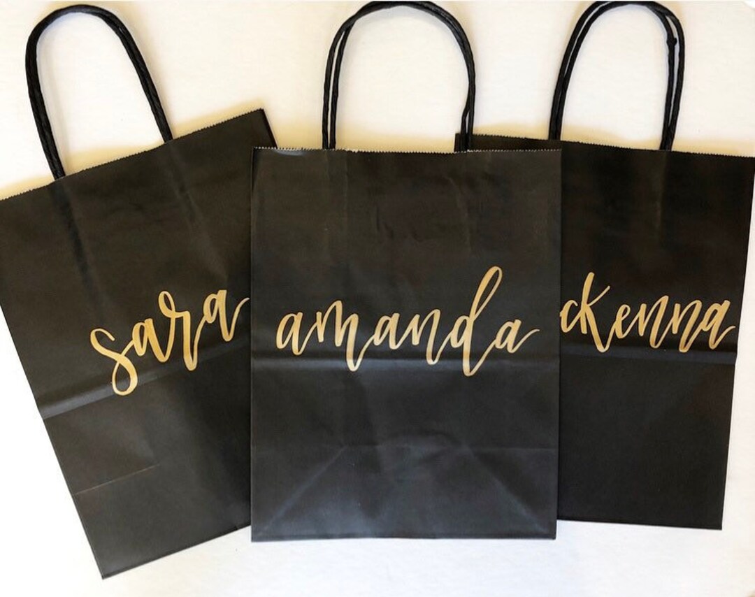 Custom Black Gift Bags, Bachelorette Party Bags, Swag Bags, Name Bags