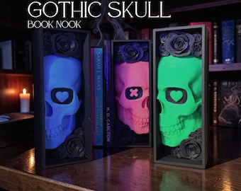 Schwarze Rose Totenkopf Bücherecke für Gothic Bücherregal Dekor