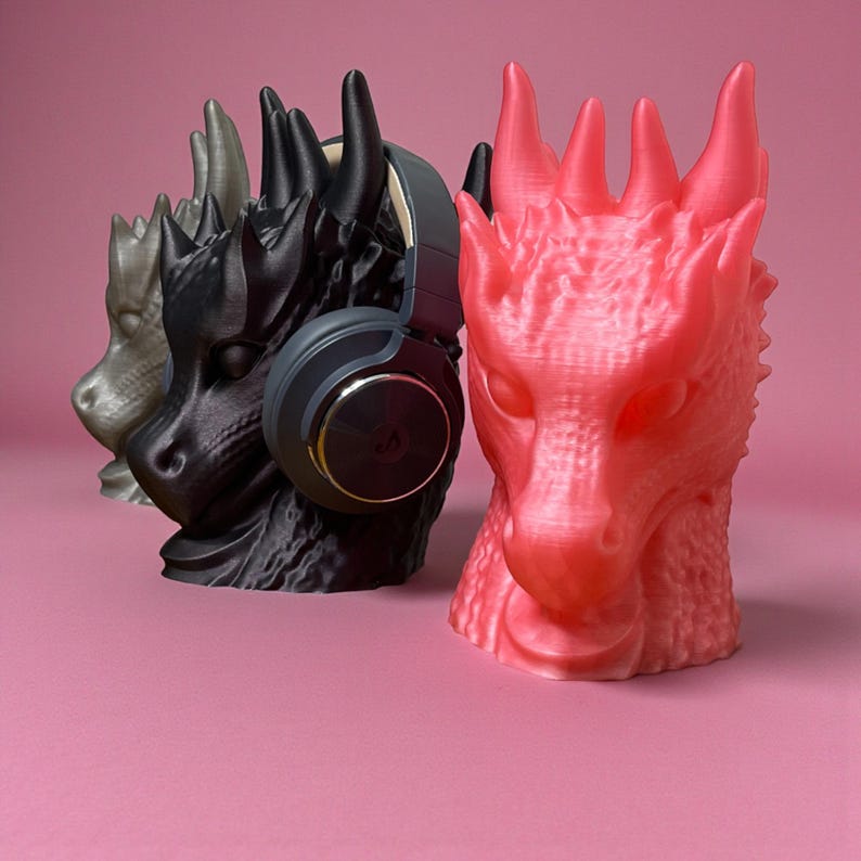 Dragon Head Headphone Stand – Gamer Desk Decor, Fantasy Display Holder ...