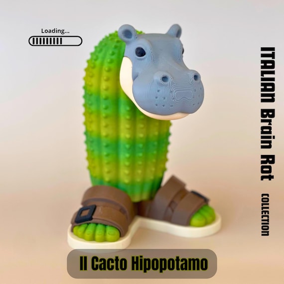 Hippo Cactus-hippo Hybrid Figure – 3D Printed Collectible, Italian Brain