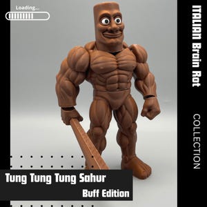 Muscular Italian Brain Rot Figure – Tung Tung Tung Sahur Buff Edition – Articulated Meme Toy – Funny Shelf Decor Collectible | Roblox