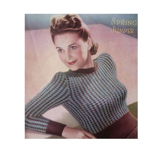 1940s Two Tone sweater vintage knitting ePattern (pdf digital download)