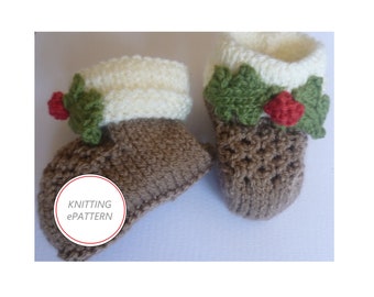 Christmas Pudding Booties for ages 0-6, 6-12, 12-18 and 18-24 months