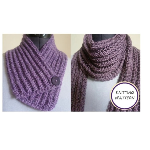 KNITTING PATTERNS Lace Rib Neckwarmer and Scarf .pdf digital download Beginner Knit