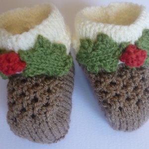 Christmas Pudding Booties for ages 0-6, 6-12, 12-18 and 18-24 months image 2