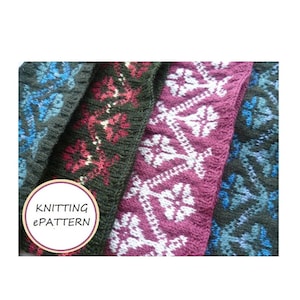KNITTING PATTERN Peru flowers Headband Fair Isle beginner knit .pdf digital download