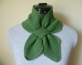 Sage Green Miss Marple Scarf handknitted in 4 ply wool