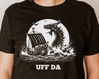 Uff Da Shirt, Viking Longship Shirt, Norse Mythology, Viking Sea Monster Battle Shirt, Viking Explorers Kraken Unisex T-Shirt