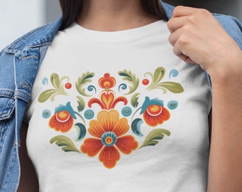 Norwegian Rosemaling Shirt Scandinavian Folk Art Nordic Floral Design Short-Sleeve Unisex T-Shirt
