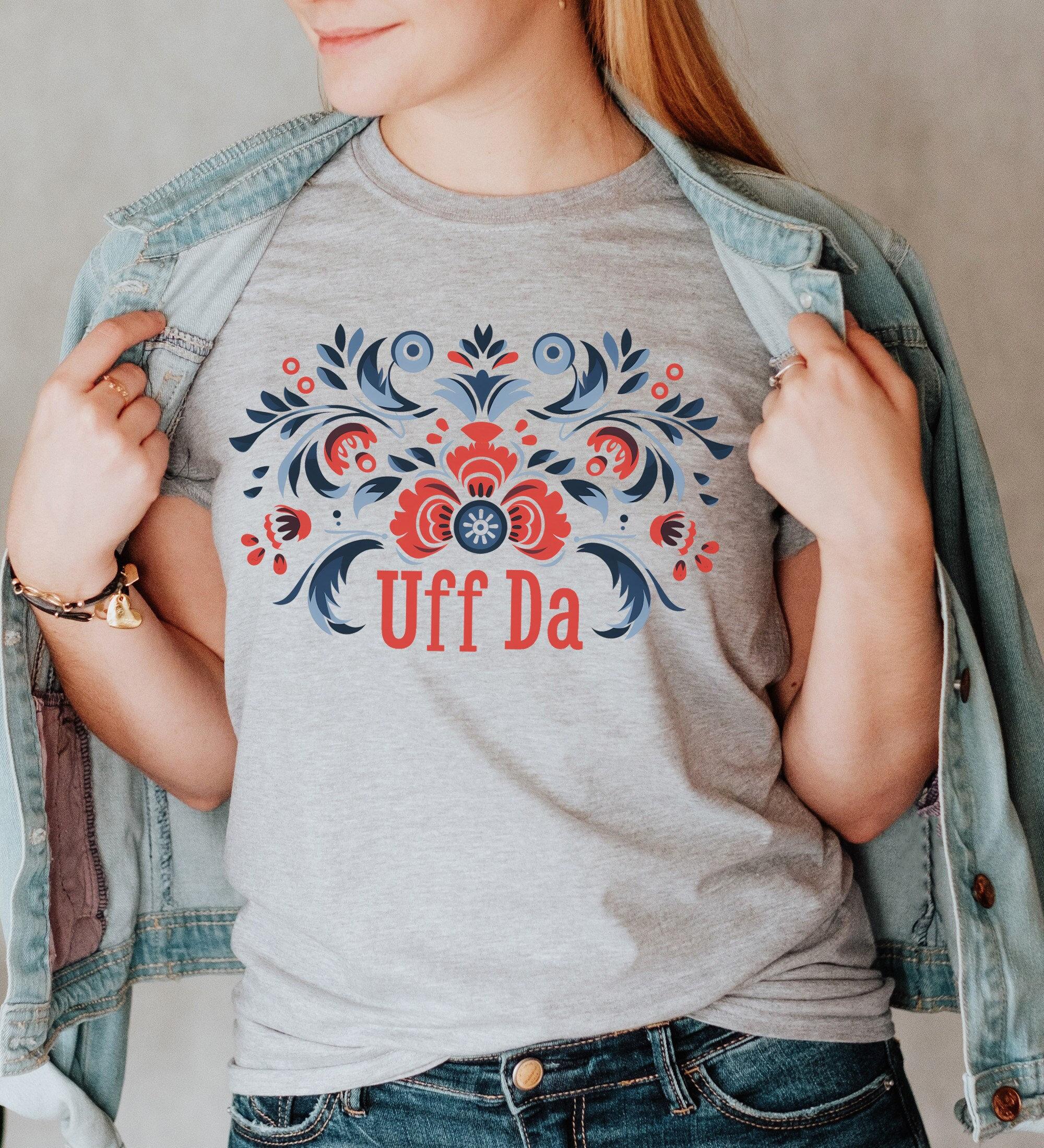 Uff Da Rosemaling Shirt, Floral Norwegian Expression Shirt, Norwegian Art, Funny Nordic Scandinavian Folk Art Floral Unisex T-Shirt