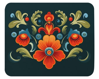 Rosemaling Mouse Pad Scandinavian Floral Design Norwegian Folk Art Style