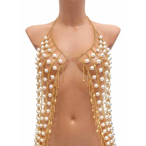 Funkelndes Perlen-Statement-Top in Gold – filigranes Festival-Top, verstellbar