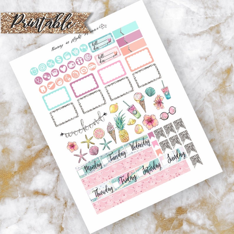 Summer Mermaid Planner Stickershappy Plannerprintable | Etsy