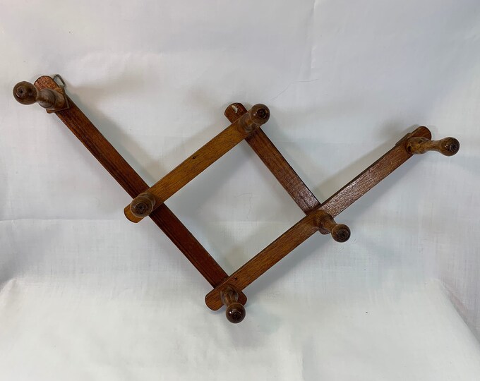 Vintage Wooden Accordion Style Coat Rack 6 Hangers Necklace Etsy