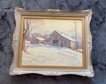 Vintage signed original framed watercolor farm scene S.Yates artist