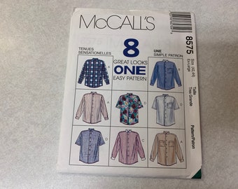 Size XXL 8 Styles 46, 48 McCalls Sewing Pattern 8575 Mens Buttoned Shirts Size XXL 8 Styles 46, 48 McCalls Sewing Pattern 8575 Mens Buttoned Shirts