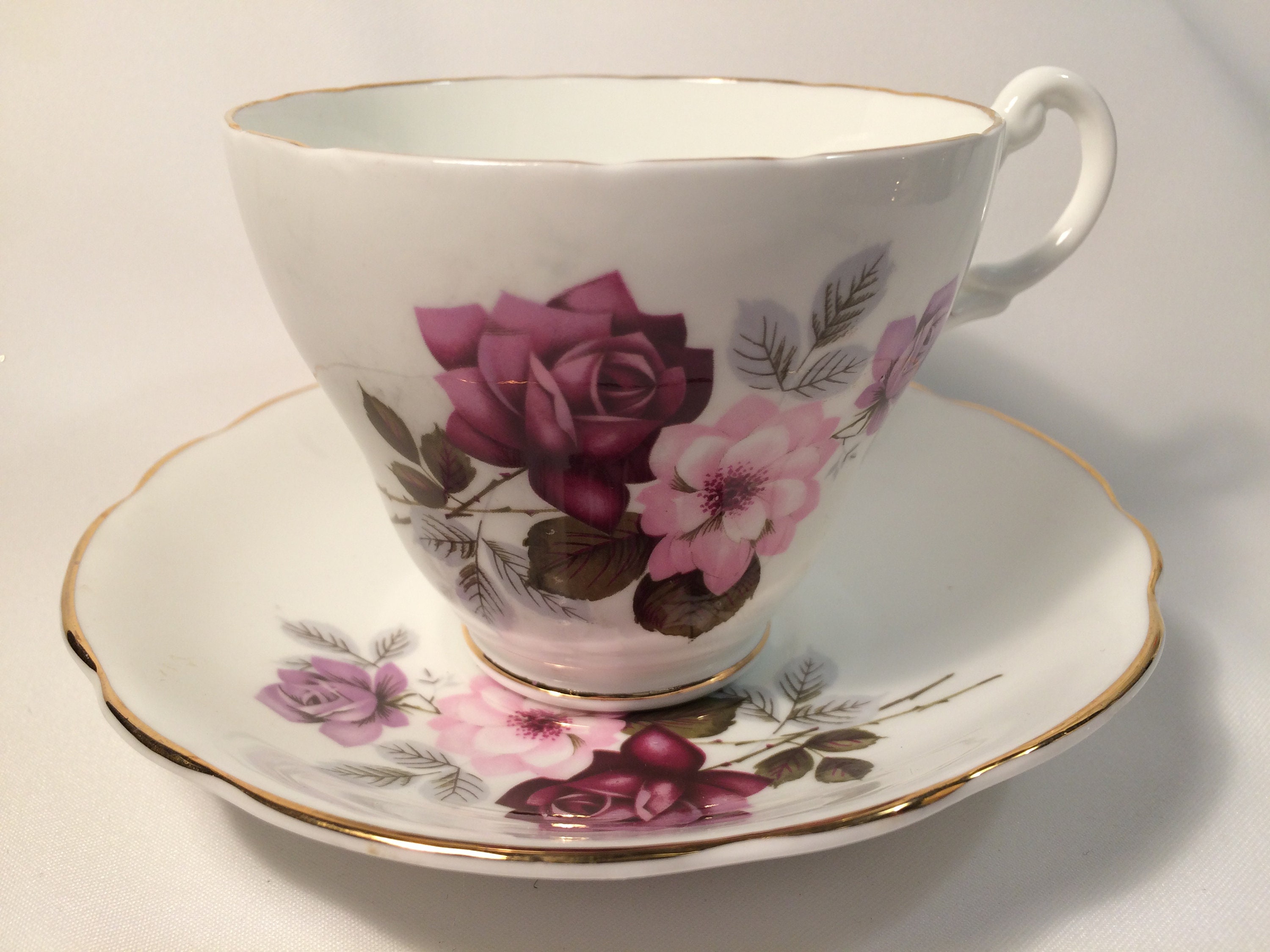Royal Ascot Genuine Bone China Teacup and Saucer Pink and Red Etsy