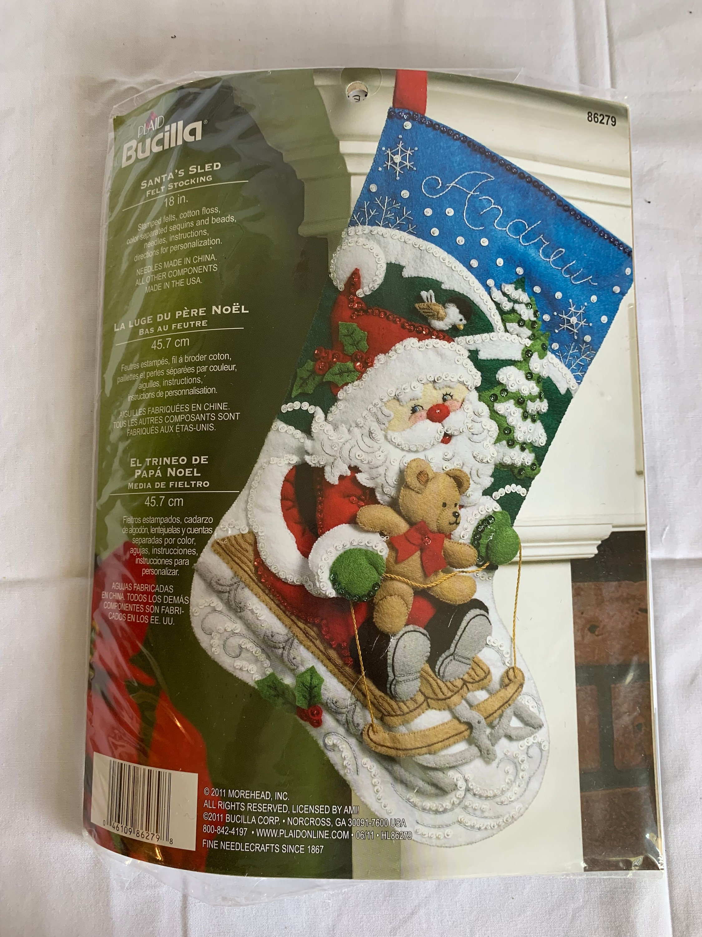 Bucilla 18-Inch Christmas Stocking Felt Applique Kit 86279 Santa's Sled