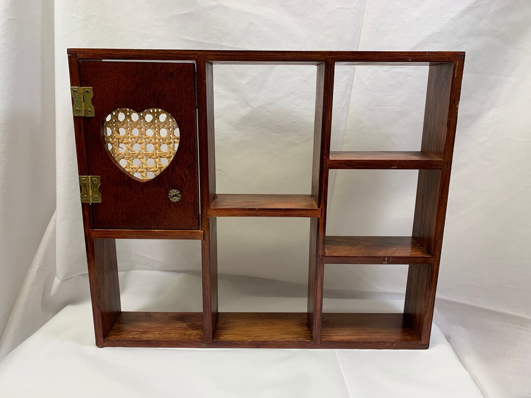 Vintage Wooden Wall Curio Shelving Unit, Door, Hanging, Collectible