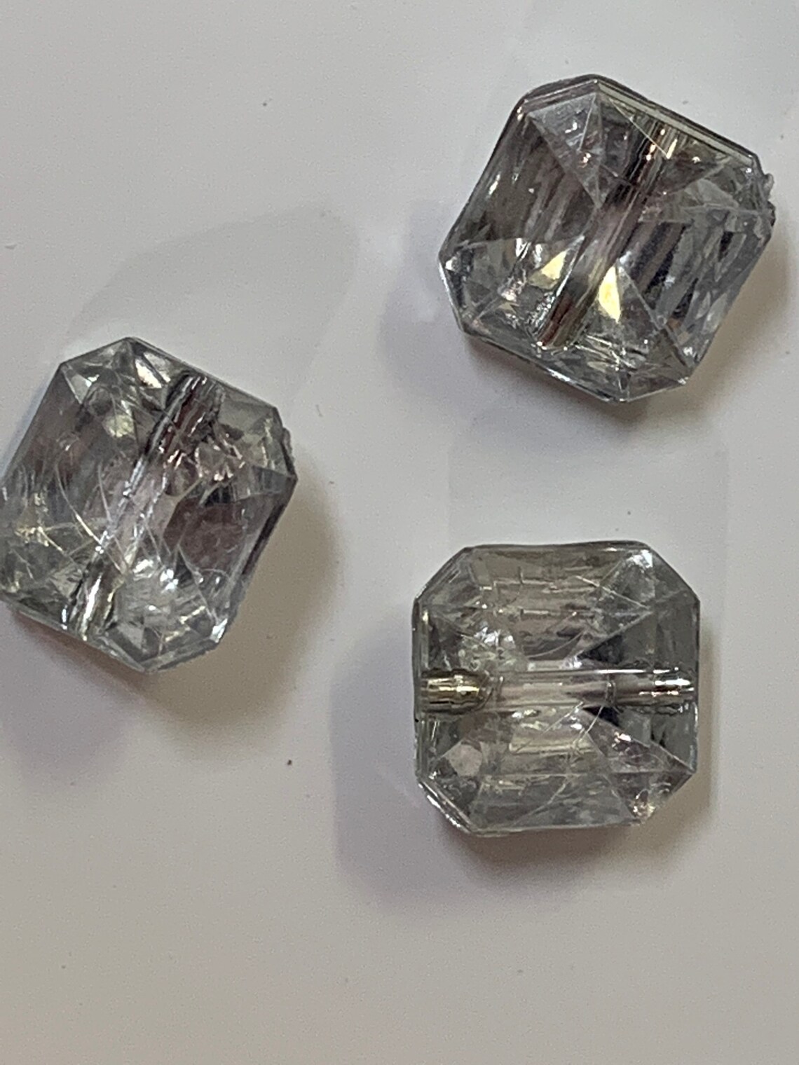 Vintage 3 Clear Diamond Shaped Buttons Shank Sewing Etsy