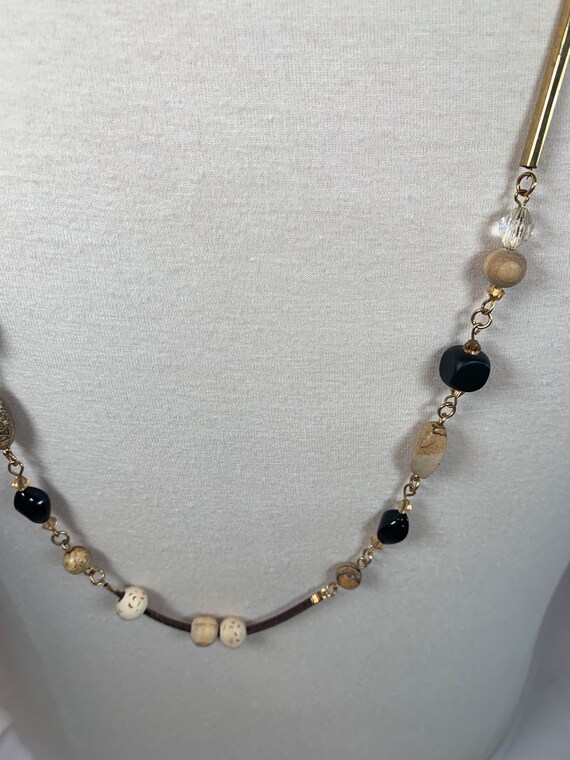 Vintage Boho Chic Necklace, Gold, Black, Brown, C… - image 3