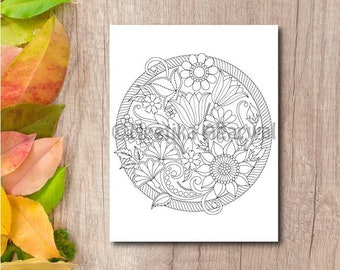 Floral Circle - Adult Coloring Page - Colouring Page - Printable Coloring Page - Digital Download - Coloring Page for Grown-ups