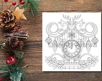 Christmas Clock - Adult Coloring Page - Christmas Coloring Page - Printable Coloring Page - Digital Download