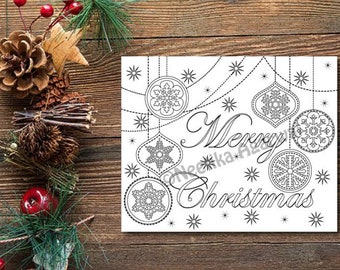 Merry Christmas - Adult Coloring Page - Christmas Coloring Page - Printable Coloring Page - Digital Download