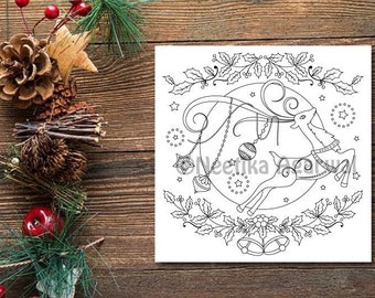 Christmas Reindeer - Adult Coloring Page - Christmas Coloring Page - Printable Coloring Page - Digital Download