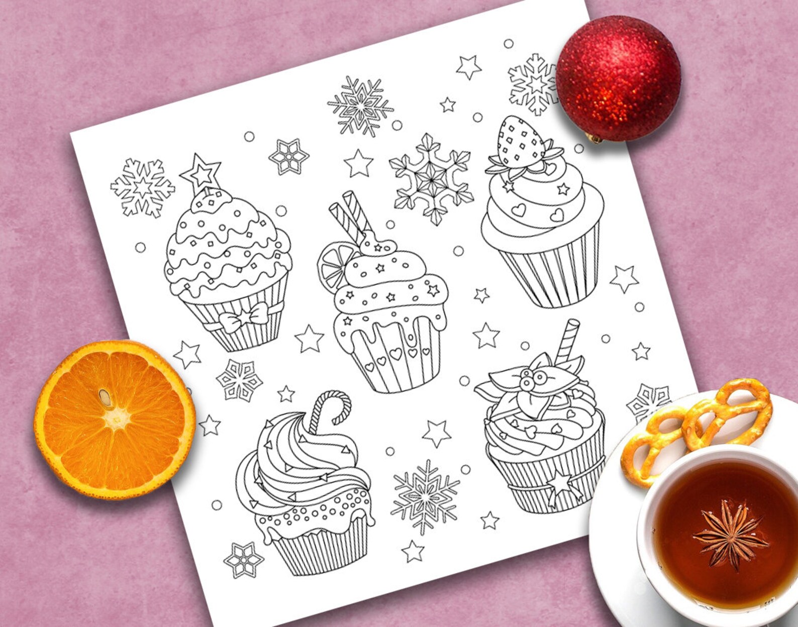 Christmas Cupcakes Adult Coloring Page Christmas Coloring - Etsy