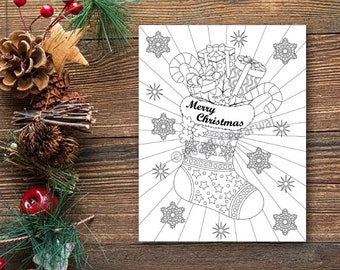 Christmas Stocking - Adult Coloring Page - Christmas Coloring Page - Printable Coloring Page - Digital Download