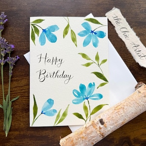 5&quot;x7&quot; Original hand painted watercolor Birthday greeting card, Floral Blank card, Happy Birthday Card