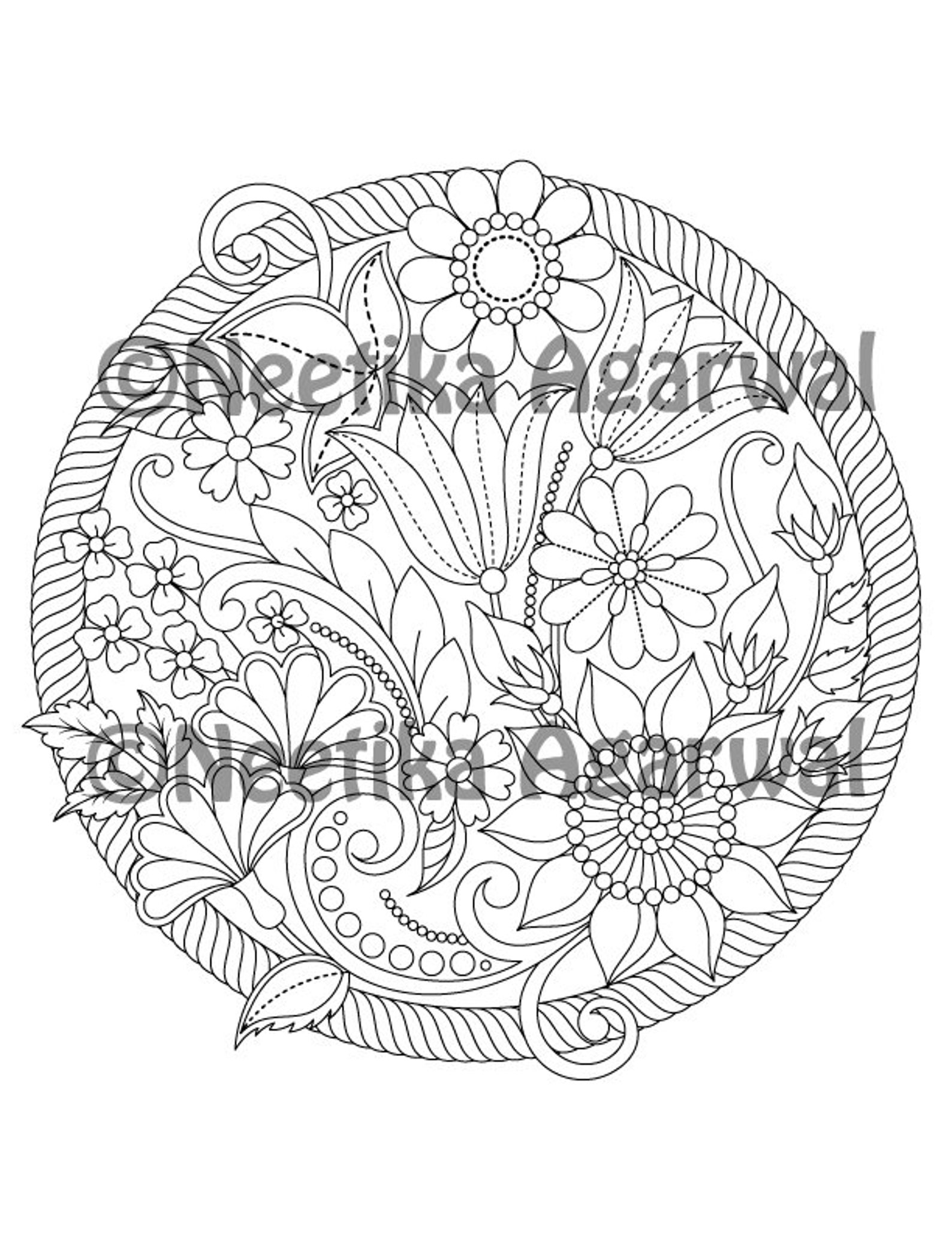 Floral Circle - Adult Coloring Page - Colouring Page - Printable ...