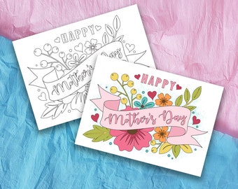 Mothers Day Greeting Card 4 | Printable Card | Coloring Greeting Card | Mothers Day Card Printable Template PDF