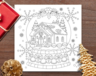 Snow Globe - Adult Coloring Page - Christmas Coloring Page - Printable Coloring Page - Digital Download