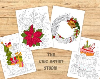 Christmas Coloring Pages - Adult Coloring pages -  Printable Coloring pages - Digital Download - Christmas Gift - Present - Holiday Gift