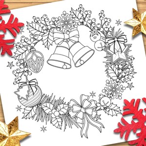 Christmas Wreath - Adult Coloring Page - Christmas Coloring Page - Printable Coloring Page ...