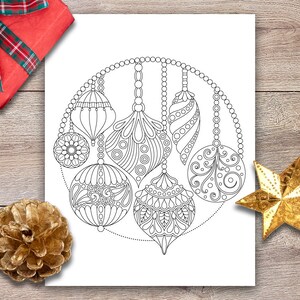 Kerst hangende ornamenten - volwassen kleurplaat - Kerst kleurplaat - afdrukbare kleurplaat - digitale download
