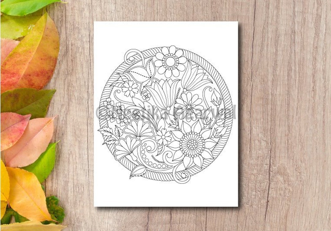 Floral Circle - Adult Coloring Page - Colouring Page - Printable ...