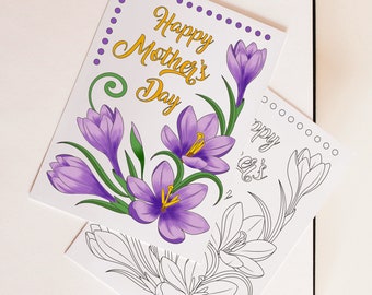 Mothers Day Greeting Card 1 | Printable Card | Coloring Greeting Card | Birthday Card Printable Template PDF