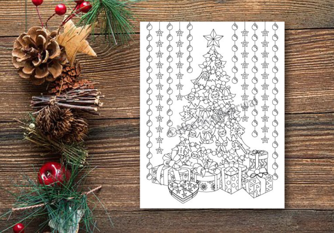 Christmas Tree Adult Coloring Page Christmas Coloring Page - Etsy