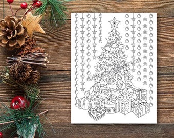 Christmas Tree - Adult Coloring Page - Christmas Coloring Page - Printable Coloring Page - Digital Download