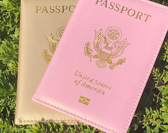 Pink Passport Cover,  Passport & Vaccination Card Holder USA w/Customization available