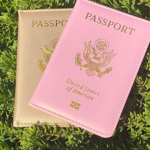 Pink Passport Cover,  Passport & Vaccination Card Holder USA w/Customization available