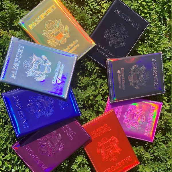 Fundas para pasaporte cromadas Portatarjetas de vacunación Funda holográfica para pasaporte con personalización disponible PLP Fundas para pasaporte cromadas ™