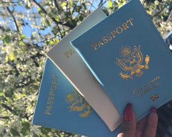 Blue and Purple  Passport Covers, Passport & Vaccination Card Holder USA w/Customization available