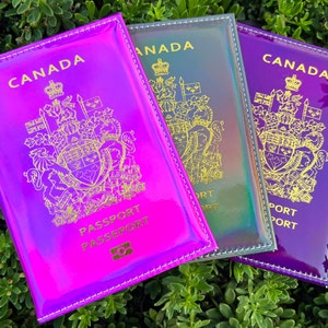 Cubierta de pasaporte canadiense de Canadá Titular de la tarjeta de vacunación Cubierta de pasaporte holograma cromada con personalización disponible PLP Cubiertas ™ de pasaporte cromado