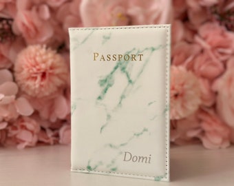 Marble Passport Cover w/Personalization Passport Caving Card Holder Wallet