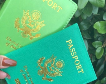 Green Orange Yellow Passport Cover, Passport & Vaccination Card Holder USA w/Customization available